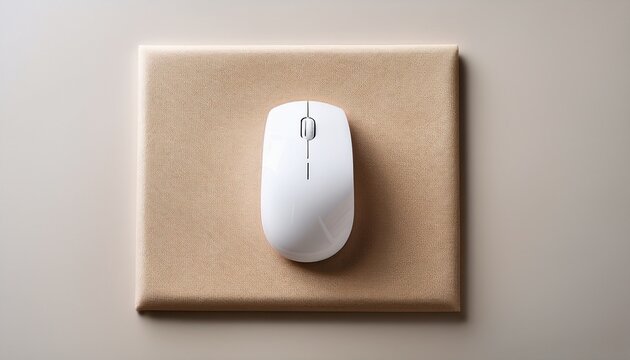 minimalistic white computer mouse on beige mouse pad isolated on light background modern design