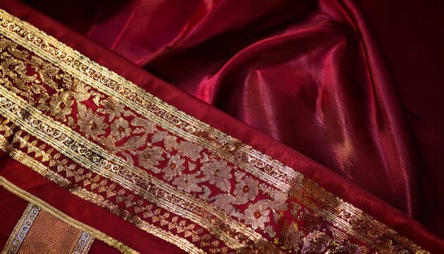 luxurious maroon banarasi silk saree with golden motifs and intricate border design