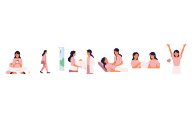 Obraz premium A montage of a woman experiencing different moments in her life, from relaxation and walking to receiving care and celebrating.