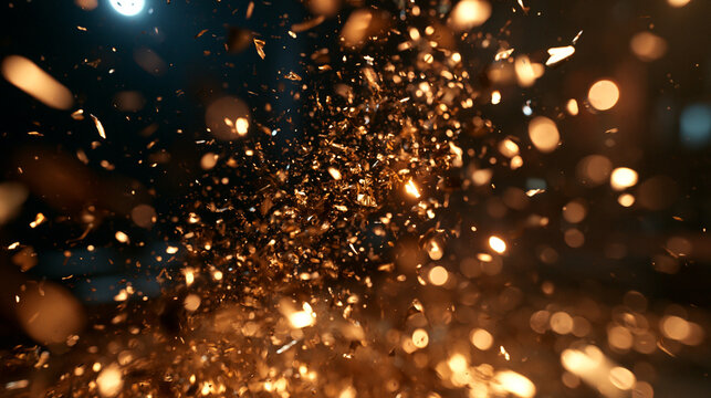 Golden Glitter Explosion with Glowing Particles and Bokeh Background