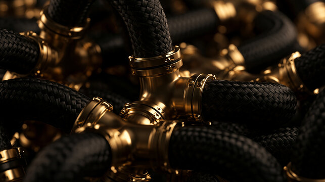 Interconnected Black Braided Cables with Gold Fittings