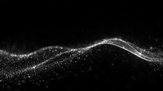 Abstract Glowing Silver Particle Wave Background on Black