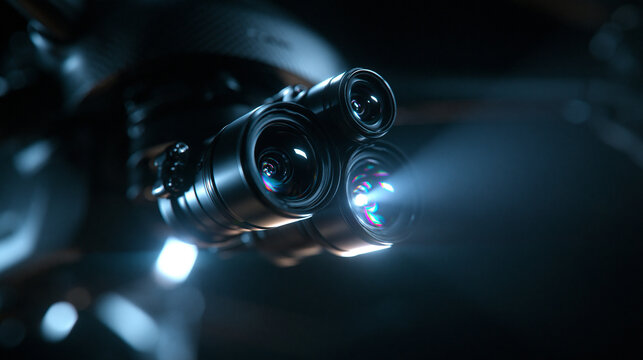 Close Up of Professional Drone Camera System with Multiple Lenses