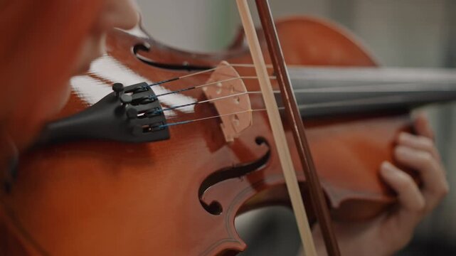 Violin craft insights. Studios demonstrate exact finger placement and resonance methods. Precise techniques of bowing and finger positioning on violin strings showcased in studio environment