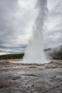 Strokkur geyser eruption in Iceland geothermal area