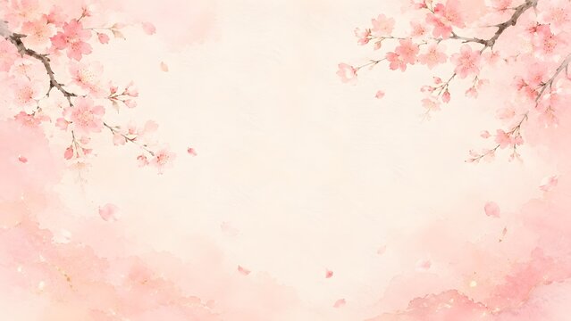 Watercolor cherry blossom branches background with soft pink petals and artistic brush strokes