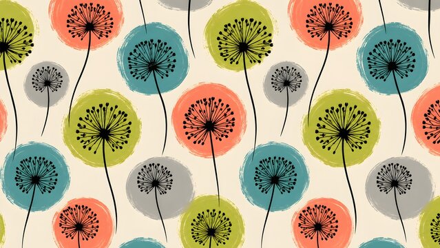 Seamless pattern with dandelion flowers on a colorful background