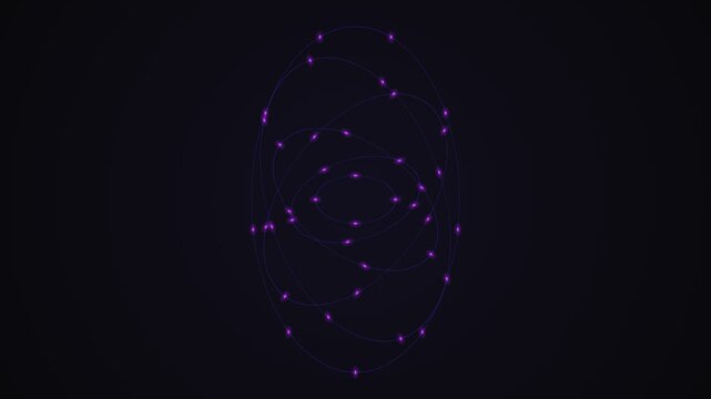 Neon glowing abstract circles rotating in a dark space as a futuristic digital motion graphic