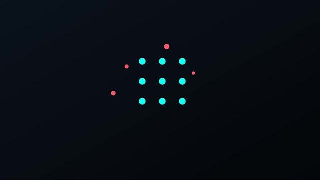 Minimalist abstract motion with pulsing teal dots and floating red particles on dark animation 4k background