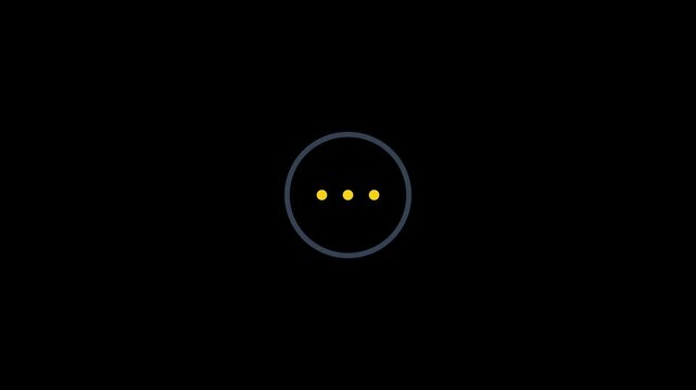 Minimalist circular loading animation with progress indicator and three dots on 4k black background circle