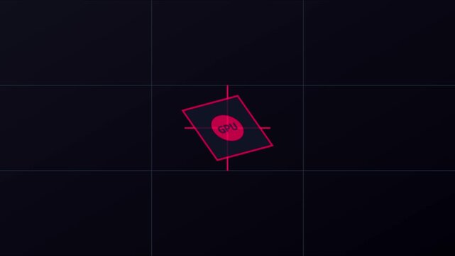 Minimalist gpu animation with targeting reticle for technology and hardware concepts 4k processing unit