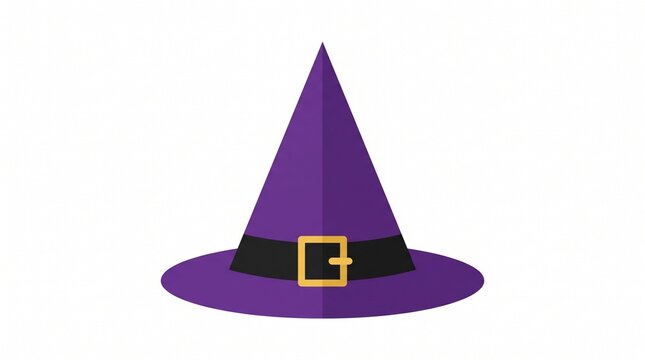 Minimalist Purple Witch Hat with Golden Buckle on White Background