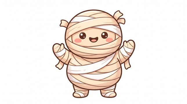 Cute Cartoon Mummy Character with Rosy Cheeks on White Background