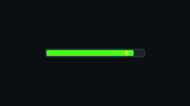 Green progress loading bar animation on dark 4k background, for digital interface, and software development