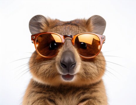 a cute quokka wearing stylish sunglasses isolated on white background perfect for fun and playful themes