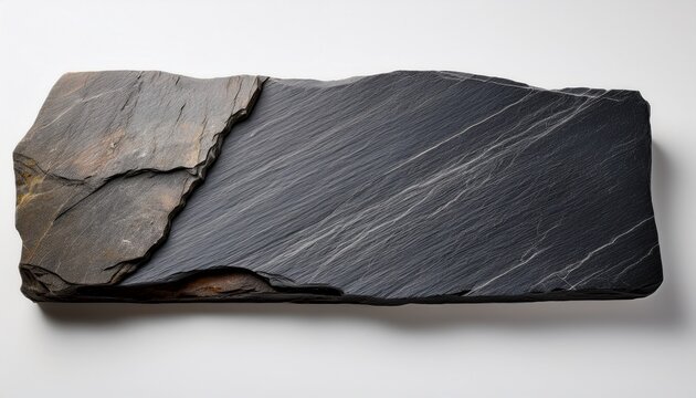 a flat slate rock with a smooth surface and subtle texture variations showcasing natural layers and earthy tones white background