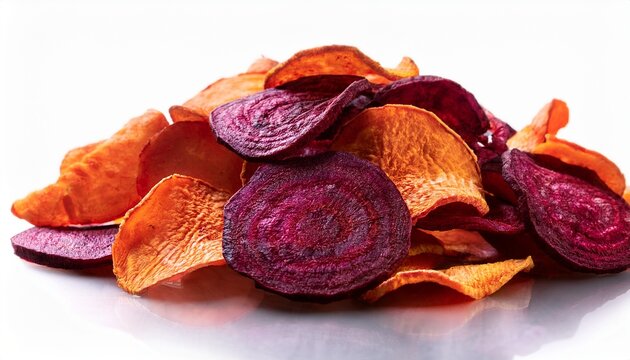 vibrant beet and sweet potato chips pile