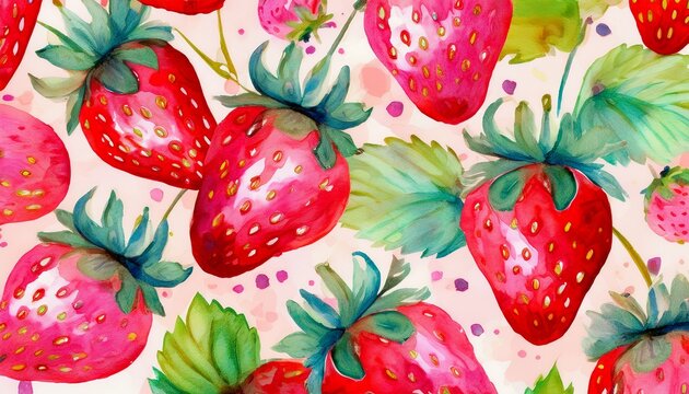 watercolor strawberry seamless pattern with vibrant playful fruit design