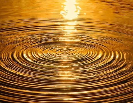golden yellow water surface reflecting light with abstract ripple patterns for liquid and texture design concept
