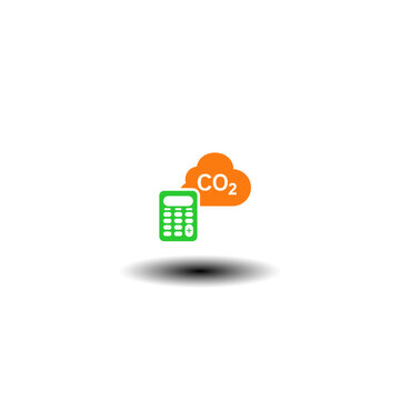 Vector illustration of calculator and cloud with CO2 (carbon dioxide). Icon of carbon accounting.