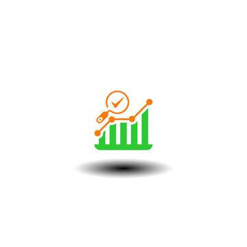 Vector illustration of growth graph and magnifier with check mark. Symbol of analysis and checking diagram data.