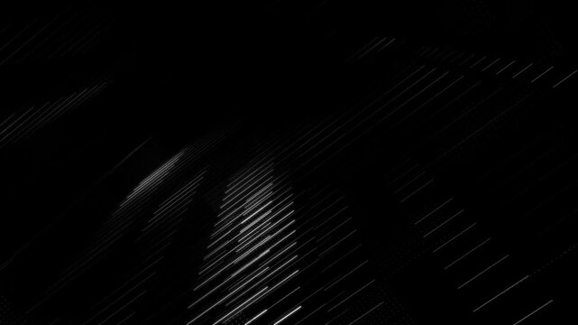 Minimalist black and white abstract technology background with a glowing grid of lines, dots and digital data particles moving between light and shade. Full HD and looping animation.