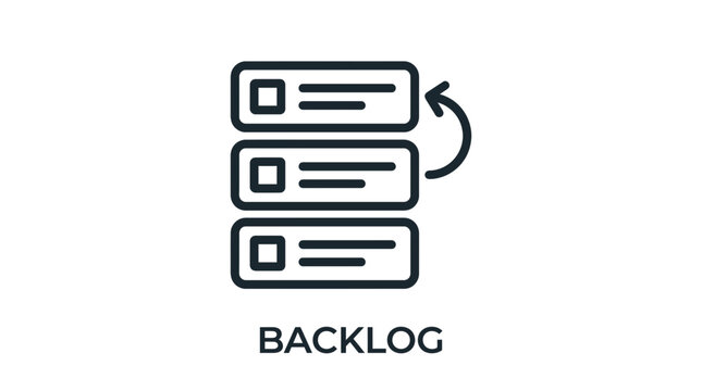 Minimalist backlog icon featuring black linear checklist graphics on a crisp and clean white background