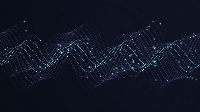 Glowing sinusoidal wave lines flow in a seamless loop