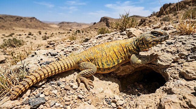 Arabian Uromastyx Spiny-Tailed Lizard Saudi Arabia Desert Rocky Habitat Dhabb
