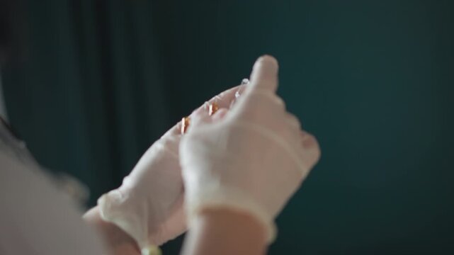 Home care scenario with sterile injection process. Preparing ampoule for injection using sterile technique at home. Focused sterile procedures for ampoule preparation in home care setting