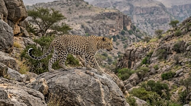 Arabian Leopard Critically Endangered Dhofar Mountains Oman Rocky Terrain Wildlife