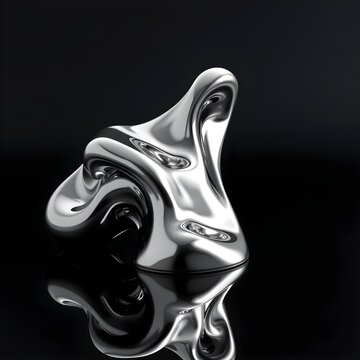 Liquid chrome abstract form on dark background