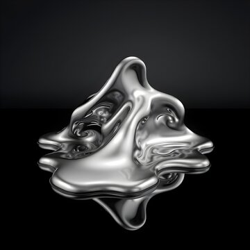 Liquid chrome abstract form on dark background