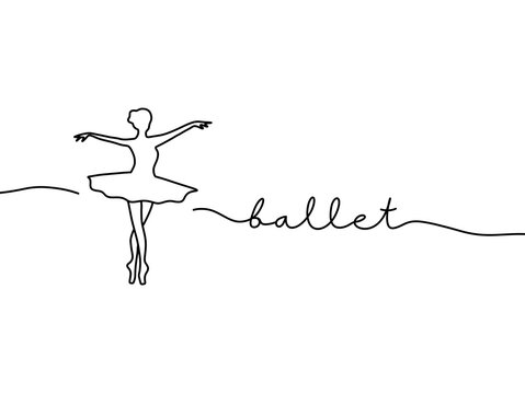 Minimalist one line drawing of ballet dancer with text