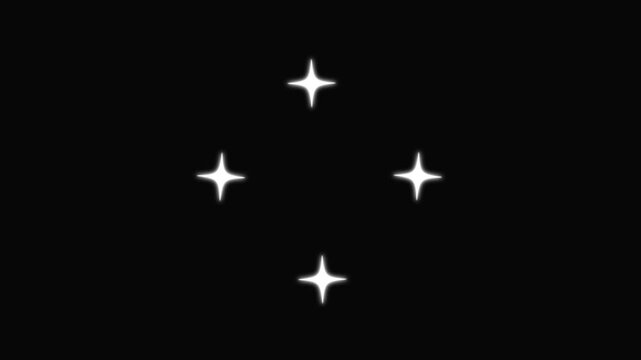 White cartoon twinkle star glitter sparkle animation, cute blinking stars flat vector doodle style motion graphics, designed for black screen background video use overlay 4k video