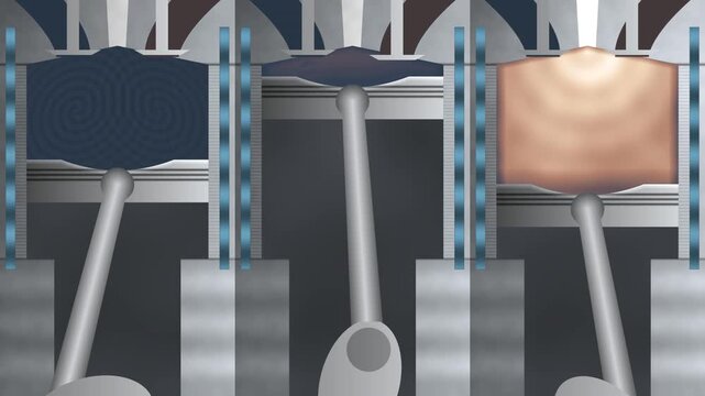 Internal Combustion Engine Cylinder Cross Section With Flame Front Seamless Loop in calm titanium tones