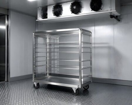 Empty refrigerated transport cart positioned Premium Commercial Stock Photography Concept For Modern Industrial Design And