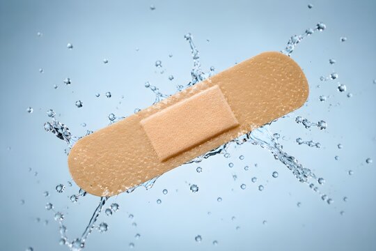 Plain Adhesive Bandage with Dynamic Water Splashes Professional Advertising Image for Contemporary Brands and Campaigns