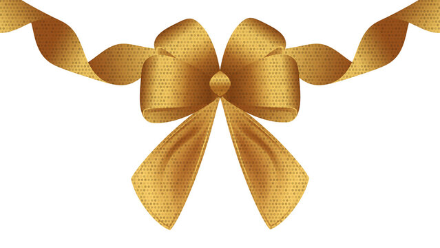 Decorative golden bow with ribbon isolated on transparent background. holiday decoration. for dark and light color background. realistic gold shiny nice effect ribbon illustration PNG