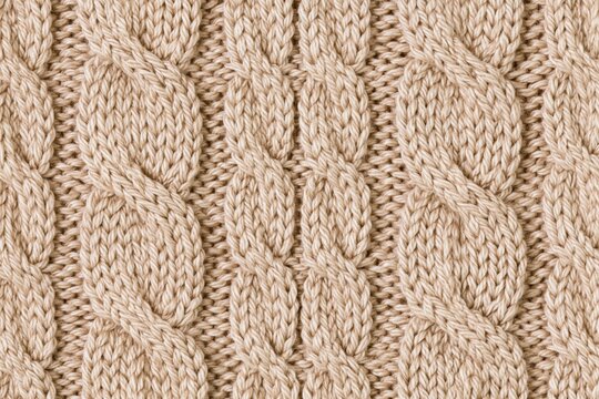 Knitted beige wool sweater texture with soft cable knit fabric and cozy pattern