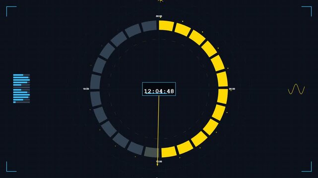 Futuristic 24 Hour Digital HUD Clock Interface for Data Monitoring
