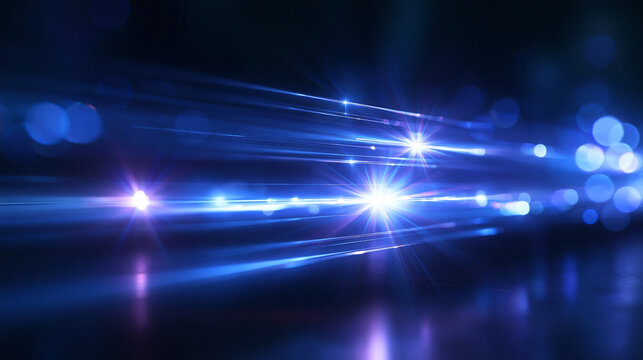 Abstract Blue Light Streaks Representing Fiber Optics and Data Transmission