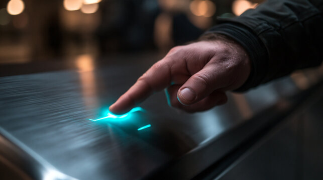Hand Touching Glowing Futuristic Digital Touch Interface