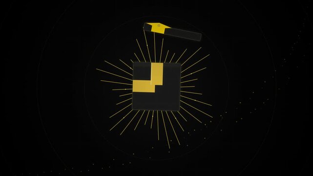 Minimalist Yellow Gift Box Opening Animation on Dark Background