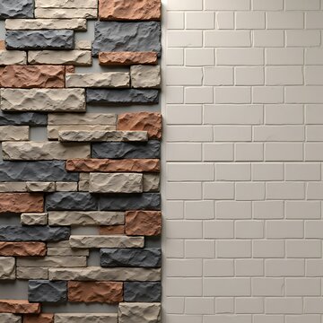 Natural Stacked Stone Cladding Beside Clean White Brick Wall