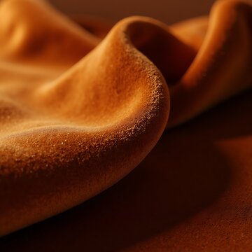 Macro Orange Velvet Fabric with Soft Flowing Folds and Shadows