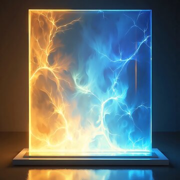Transparent Glass Panel Filled with Contrasting Blue and Orange Energy