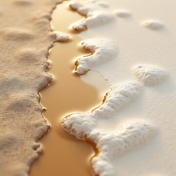Creamy Beige Liquid Spreading Across Soft Textured Surface