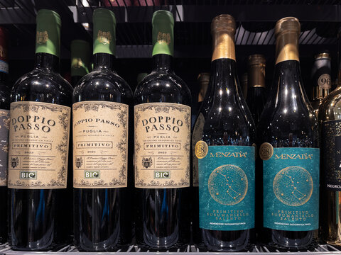 Italian Wine Selection Displayed on Retail Shelf