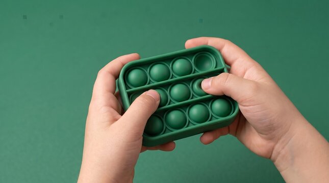 Child playing with a green silicone sensory fidget toy